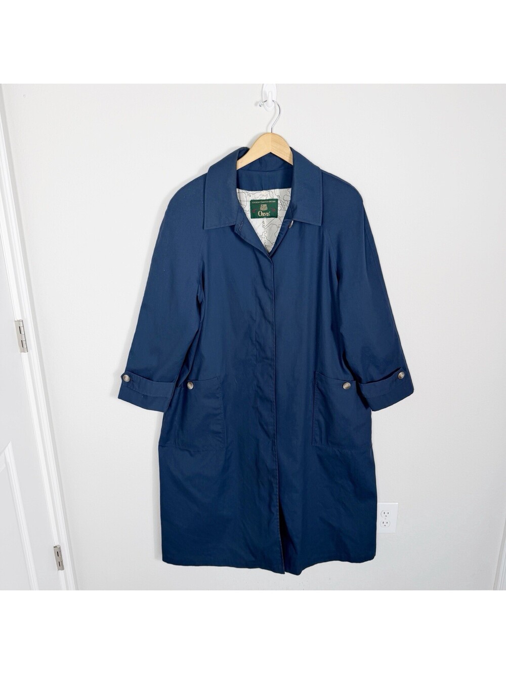 Vintage Orvis Trench Coat Button Up Rain Coat Womens Size XL Blue
